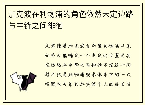 加克波在利物浦的角色依然未定边路与中锋之间徘徊 加克波在利物浦的角色依然未定边路与中锋之间徘徊